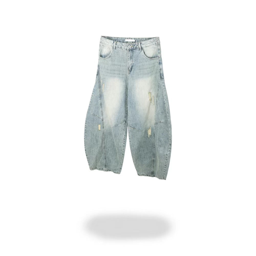 【Unisex】水洗彎刀牛仔褲 Washed High-rise Barrel-leg Jeans