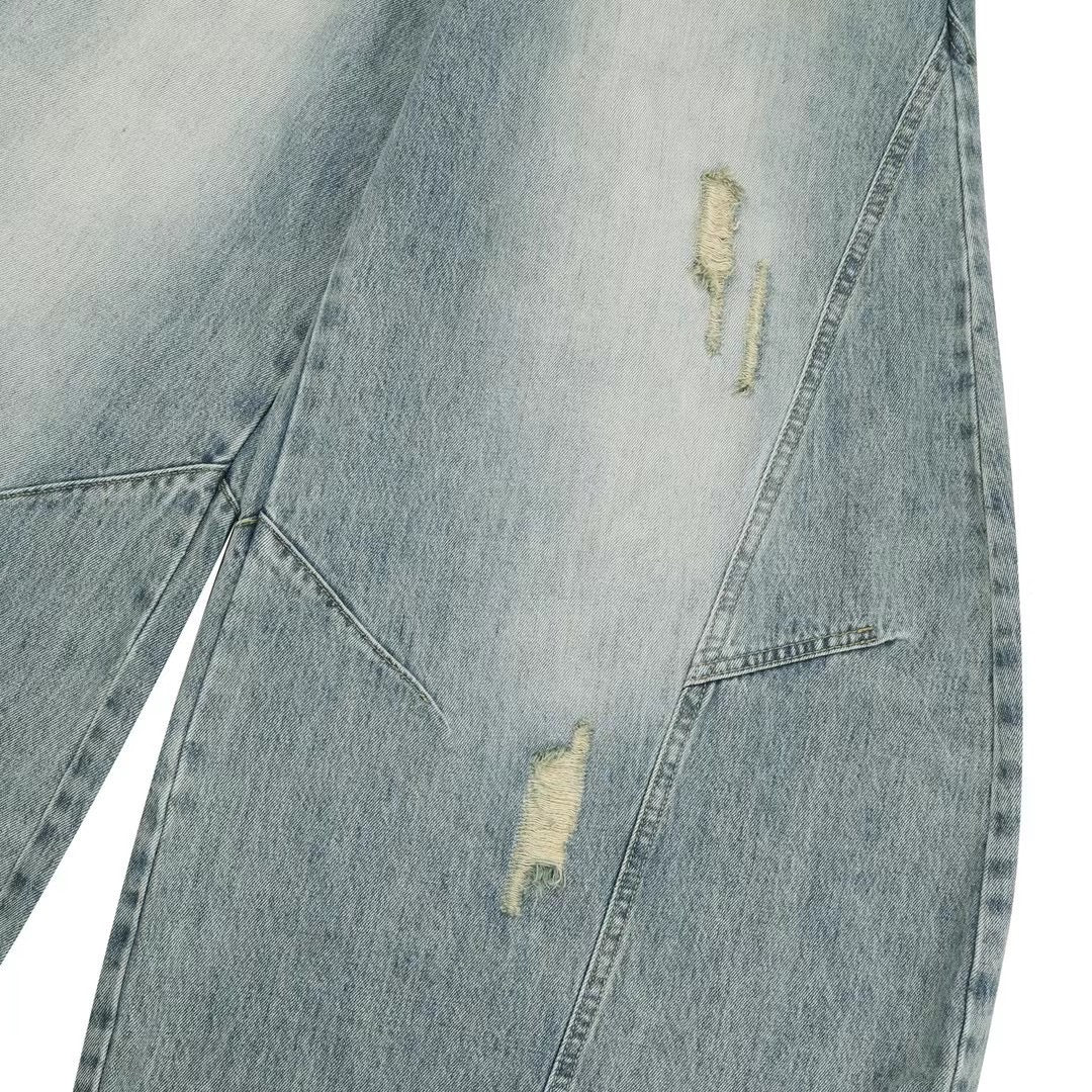 【Unisex】水洗彎刀牛仔褲 Washed High-rise Barrel-leg Jeans
