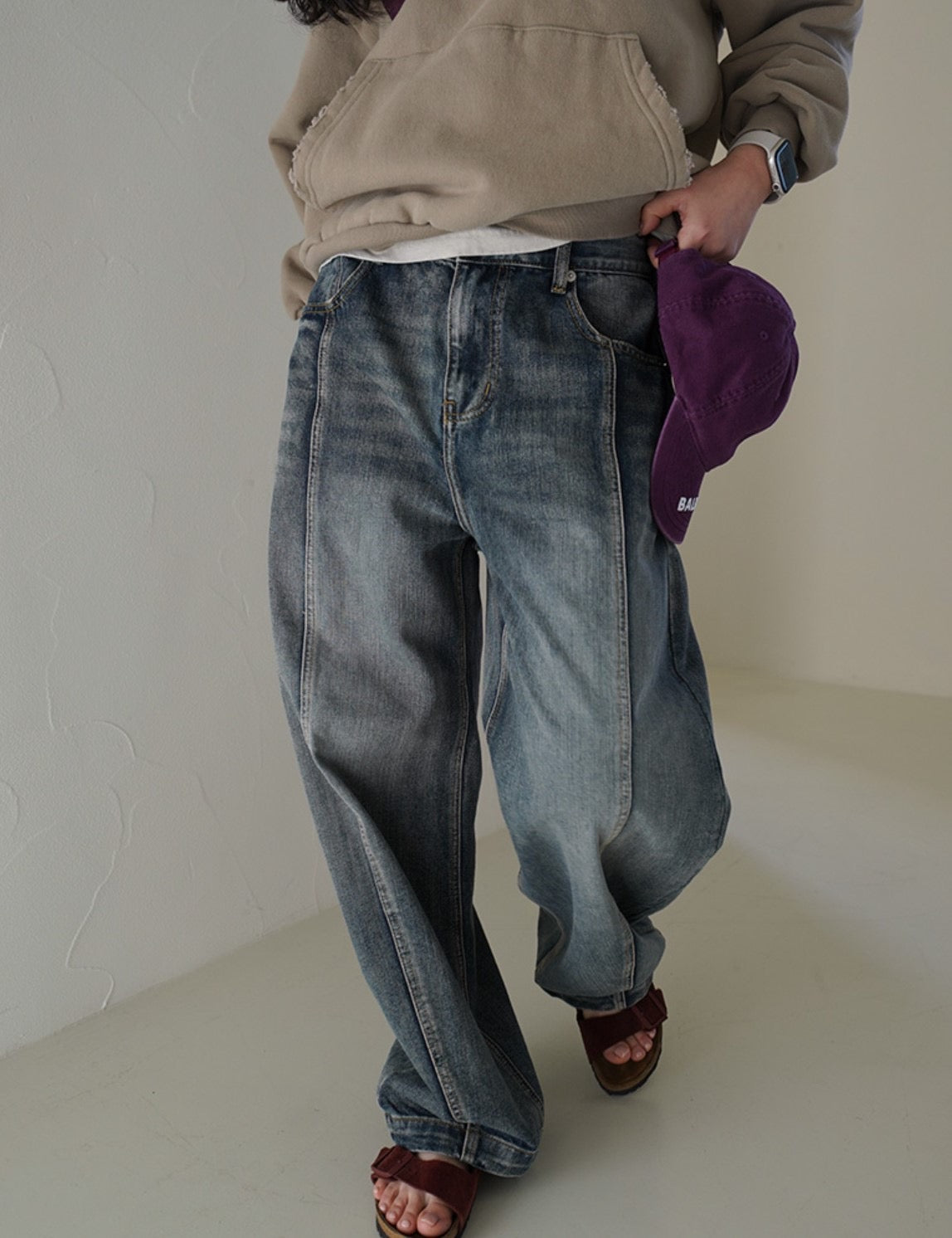 【Unisex】水洗牛仔寬褲 Washed Wide Denim Pants