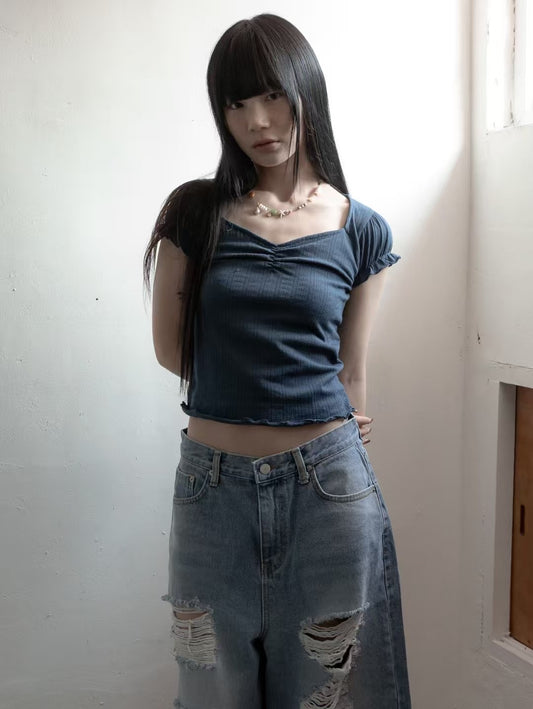 方領領花邊短袖 Square Collar Short Sleeves