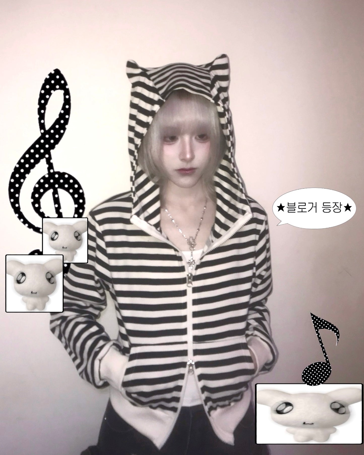 貓耳條紋雙拉鍊外套 Cat Ear Stripe Double Zip Jacket