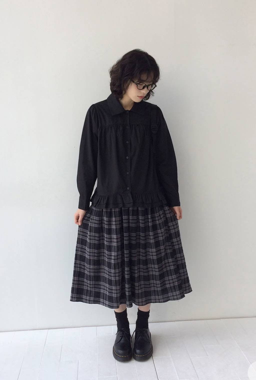 復古裙擺長袖恤衫 Retro Peplum Long Sleeve Shirt