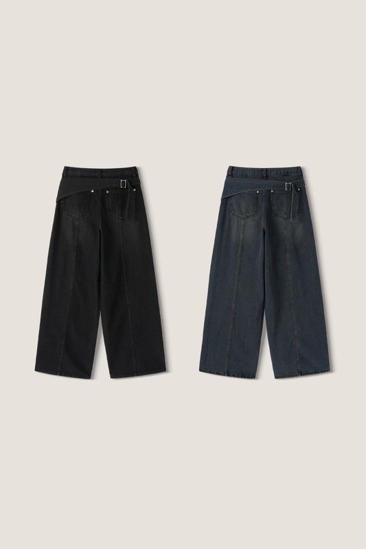 腰帶牛仔直筒褲 Belted Straight Leg Jeans