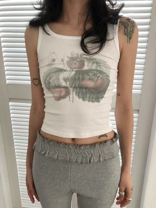 復古梅果印花背心吊帶 Retro Plum Print Tank Top