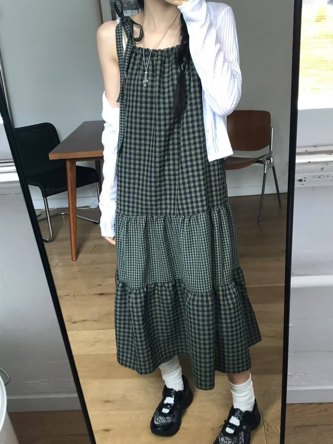 格仔吊帶連衣裙 Plaid Suspender One-piece