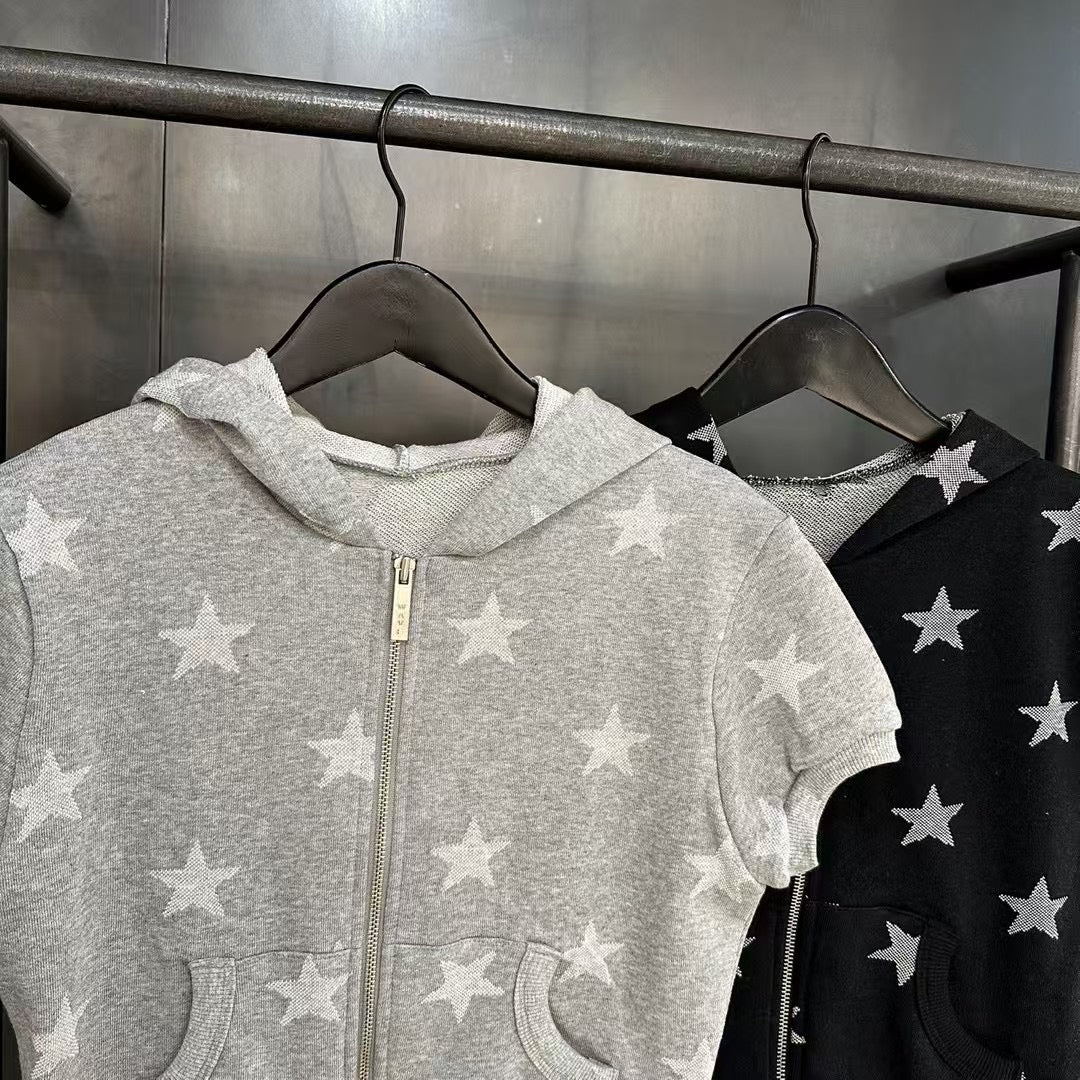 星星印花連帽短袖上衣 Star Print Hooded Short Sleeve Top
