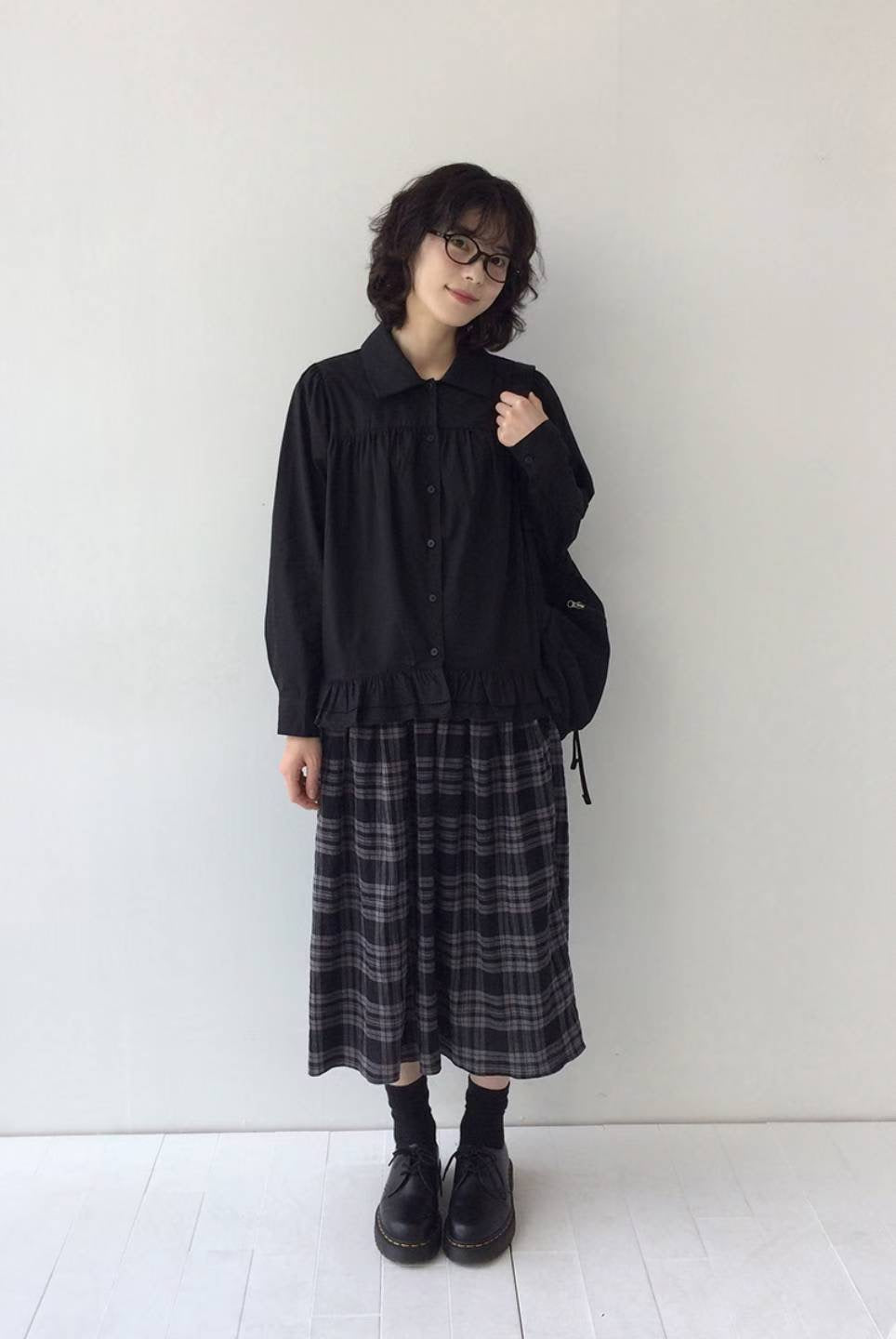 復古裙擺長袖恤衫 Retro Peplum Long Sleeve Shirt