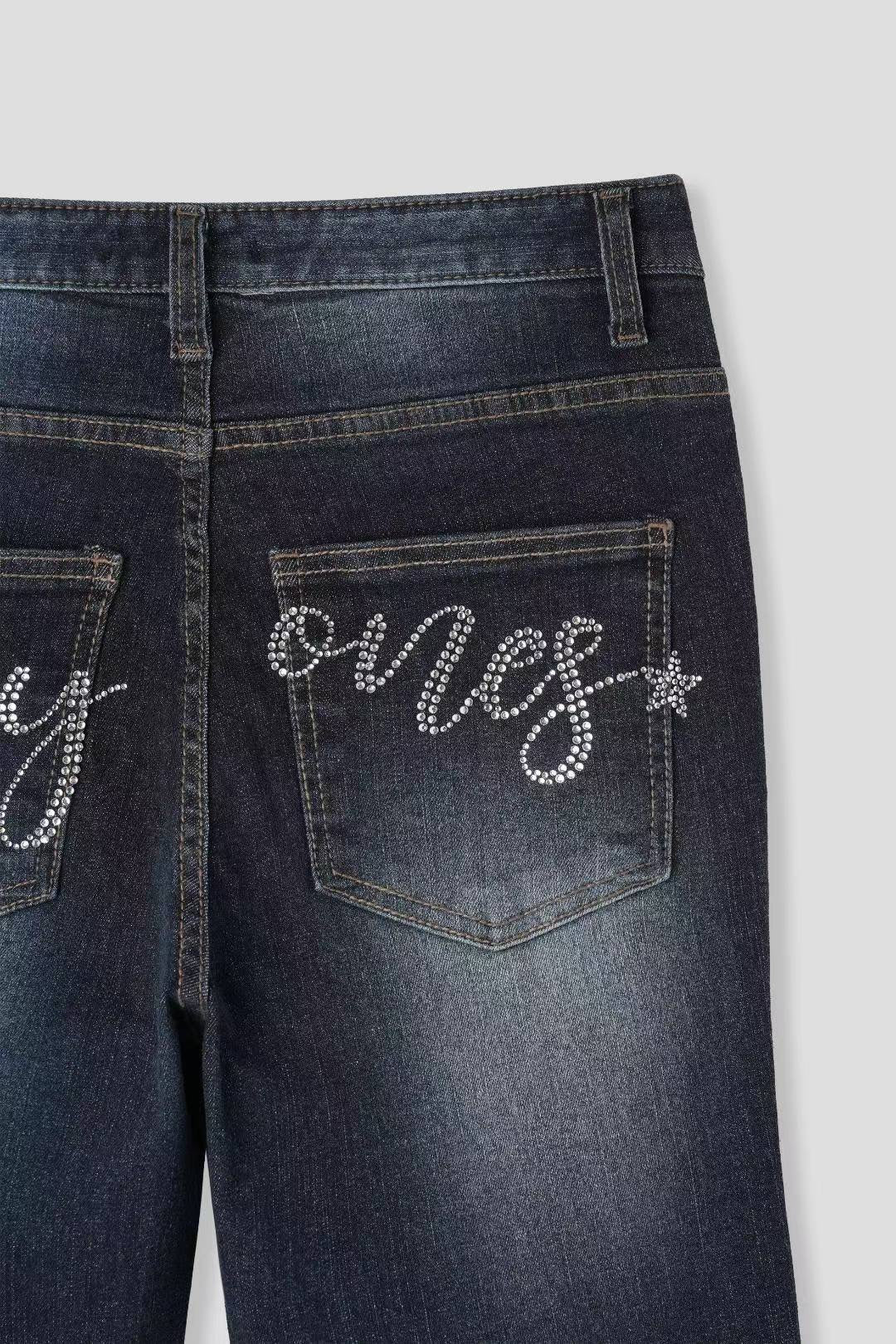 水鑽牛仔喇叭褲 Rhinestone Denim Flared Pants