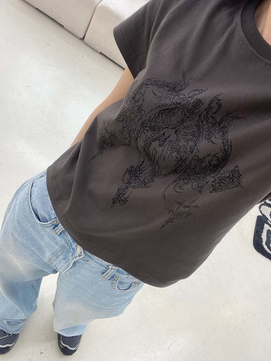 愛心圖騰印花短袖上衣 Heart Totem Print Short Sleeve Top