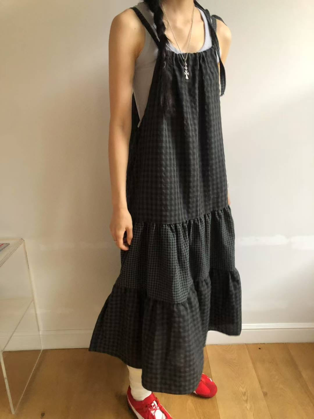 格仔吊帶連衣裙 Plaid Suspender One-piece
