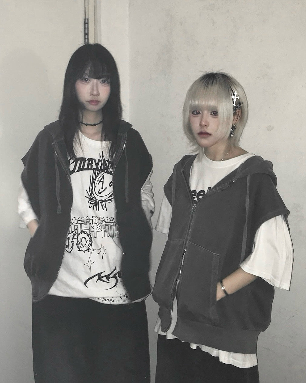 【Unisex】拉鍊連帽衛衣背心 Zip-up Hooded Sweatshirt Vest