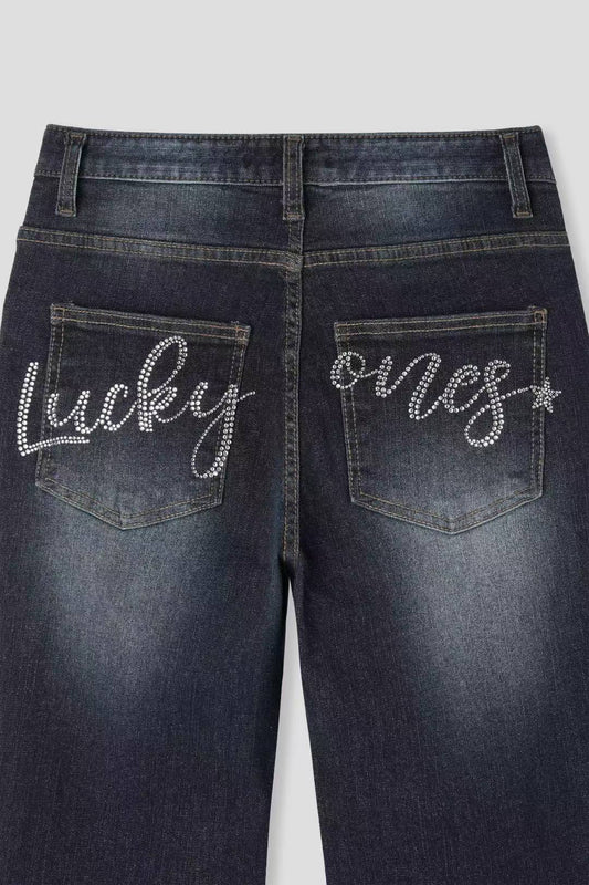 水鑽牛仔喇叭褲 Rhinestone Denim Flared Pants