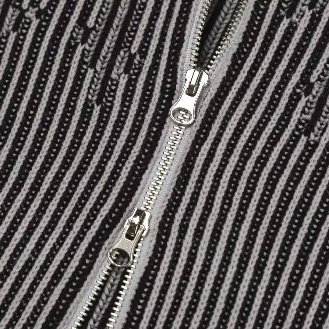 【Unisex】條紋雙拉鍊針織外套 Striped Double-Zip Knit Jacket