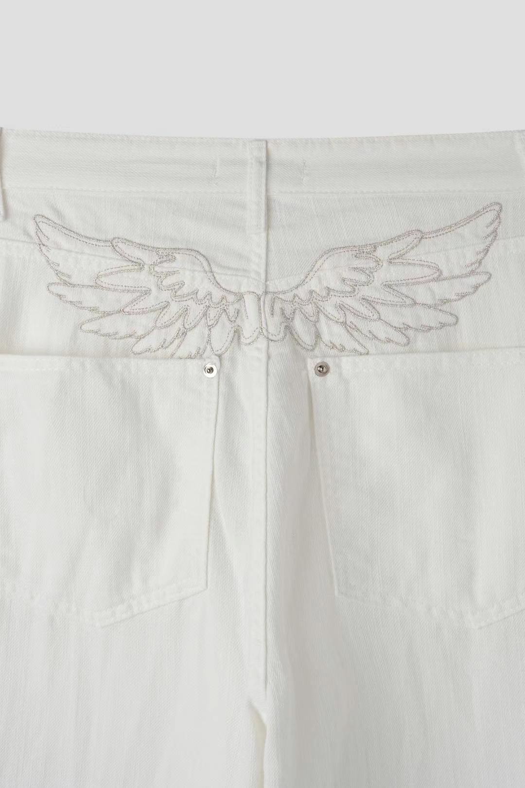 天使翅膀刺繡彎刀褲 Angel Wings Embroidery Wide Pants