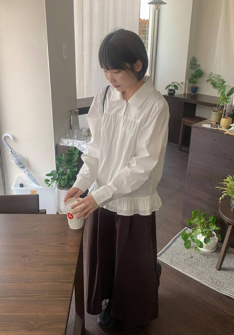 復古裙擺長袖恤衫 Retro Peplum Long Sleeve Shirt