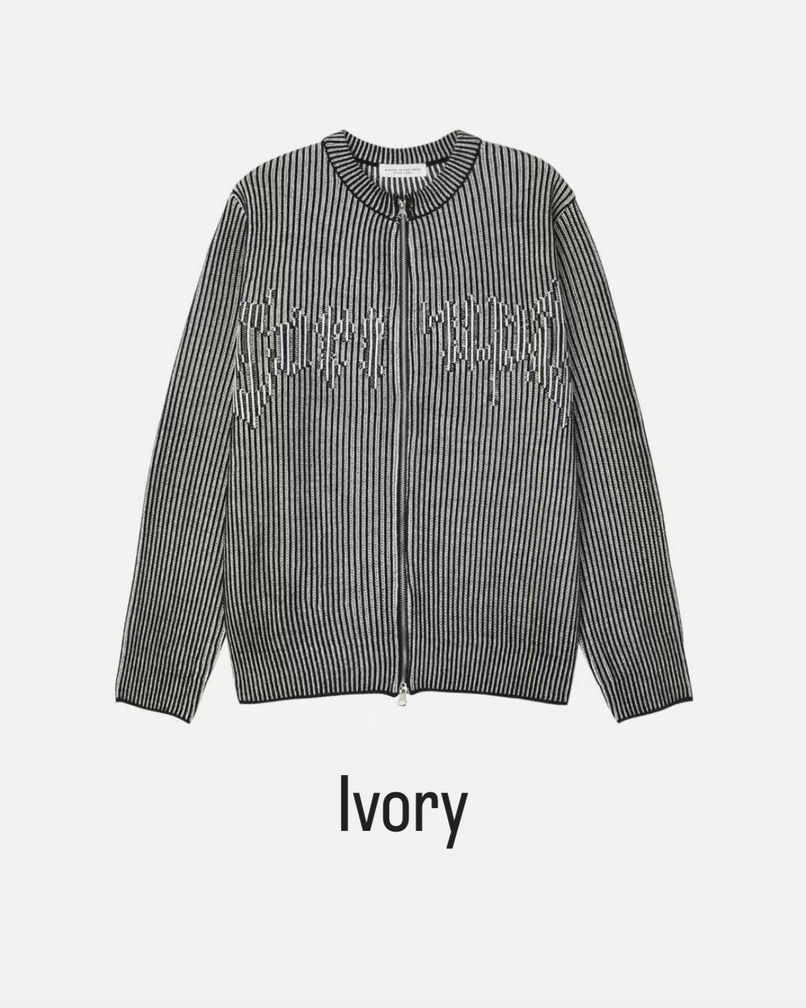 【Unisex】條紋雙拉鍊針織外套 Striped Double-Zip Knit Jacket