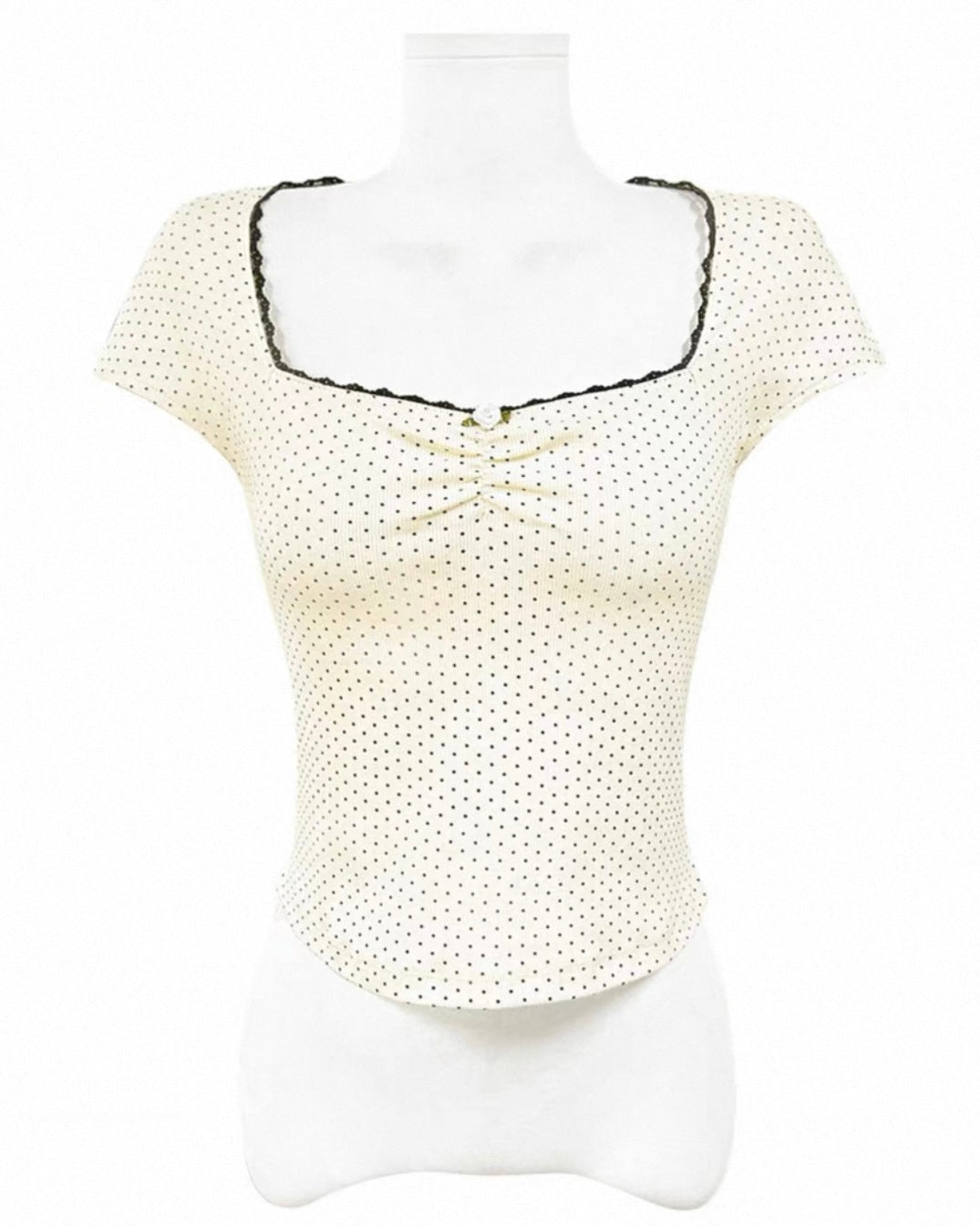 波點方領短袖上衣 Polka Dot Square Neck Short Sleeve Top