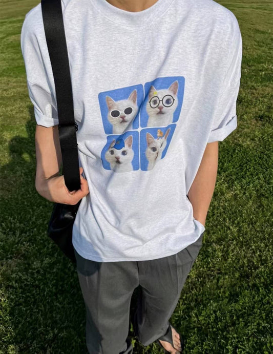 【Unisex】四格貓貓短袖T-shirt Four-grid cat short-sleeved T-shirt