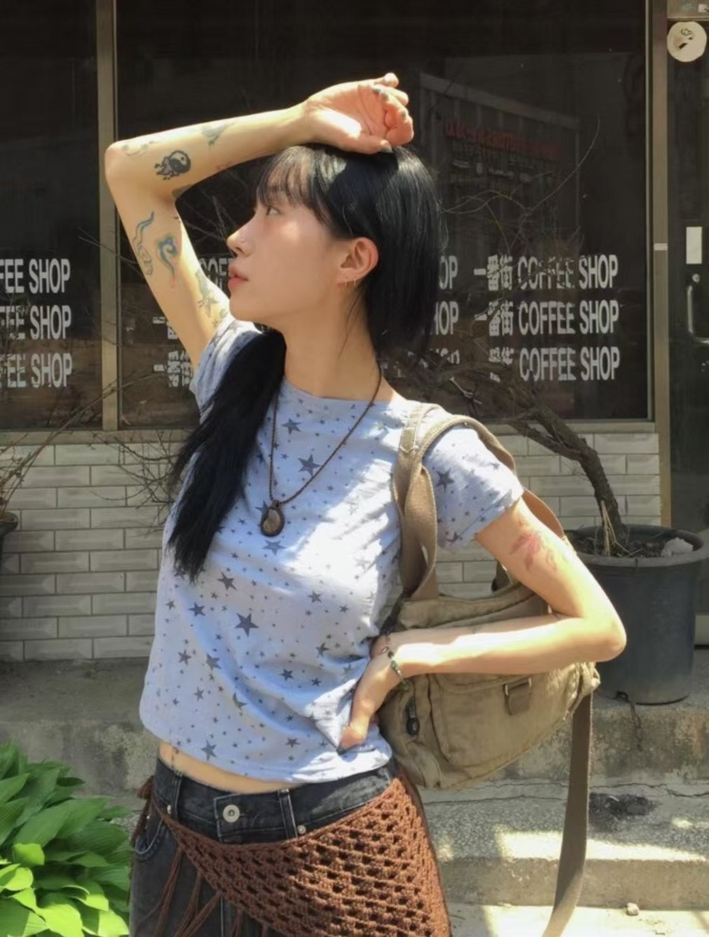星星圖案短袖T-shirt Star-Patterned Short Sleeve T-shirt