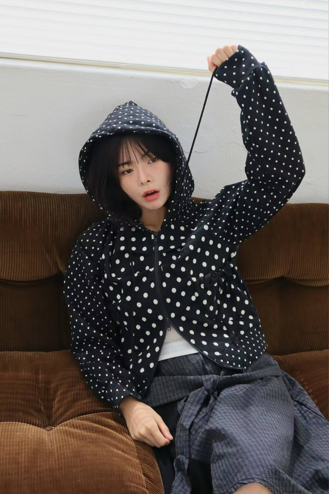 波點雙拉鍊連帽外套 Polka Dot Double Zip Hooded Jacket