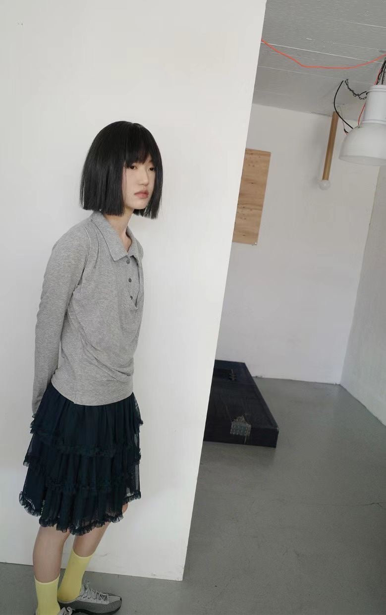蕩領鈕扣長袖上衣 Cowl NecK Long-Sleeved Button top