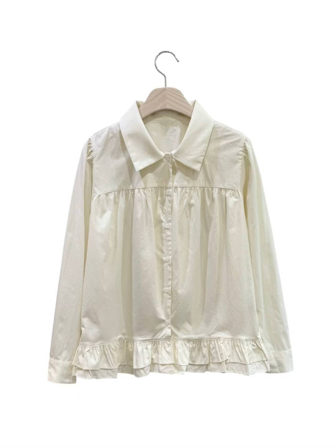 復古裙擺長袖恤衫 Retro Peplum Long Sleeve Shirt
