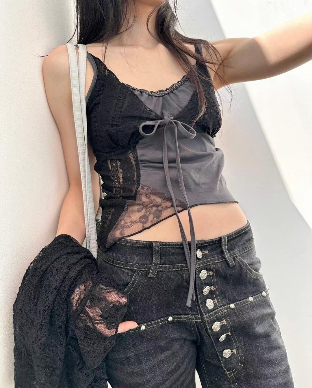 拼接蕾絲吊帶 Patchwork Lace Cami Top