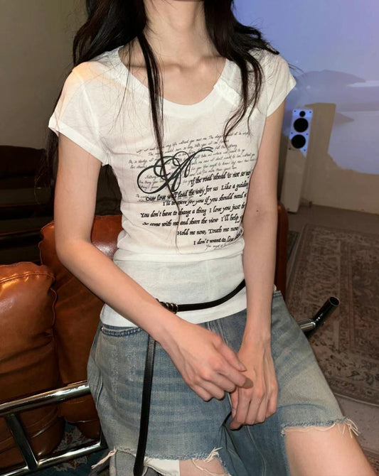 字母印花鈕扣上衣 Letter Print Button Top