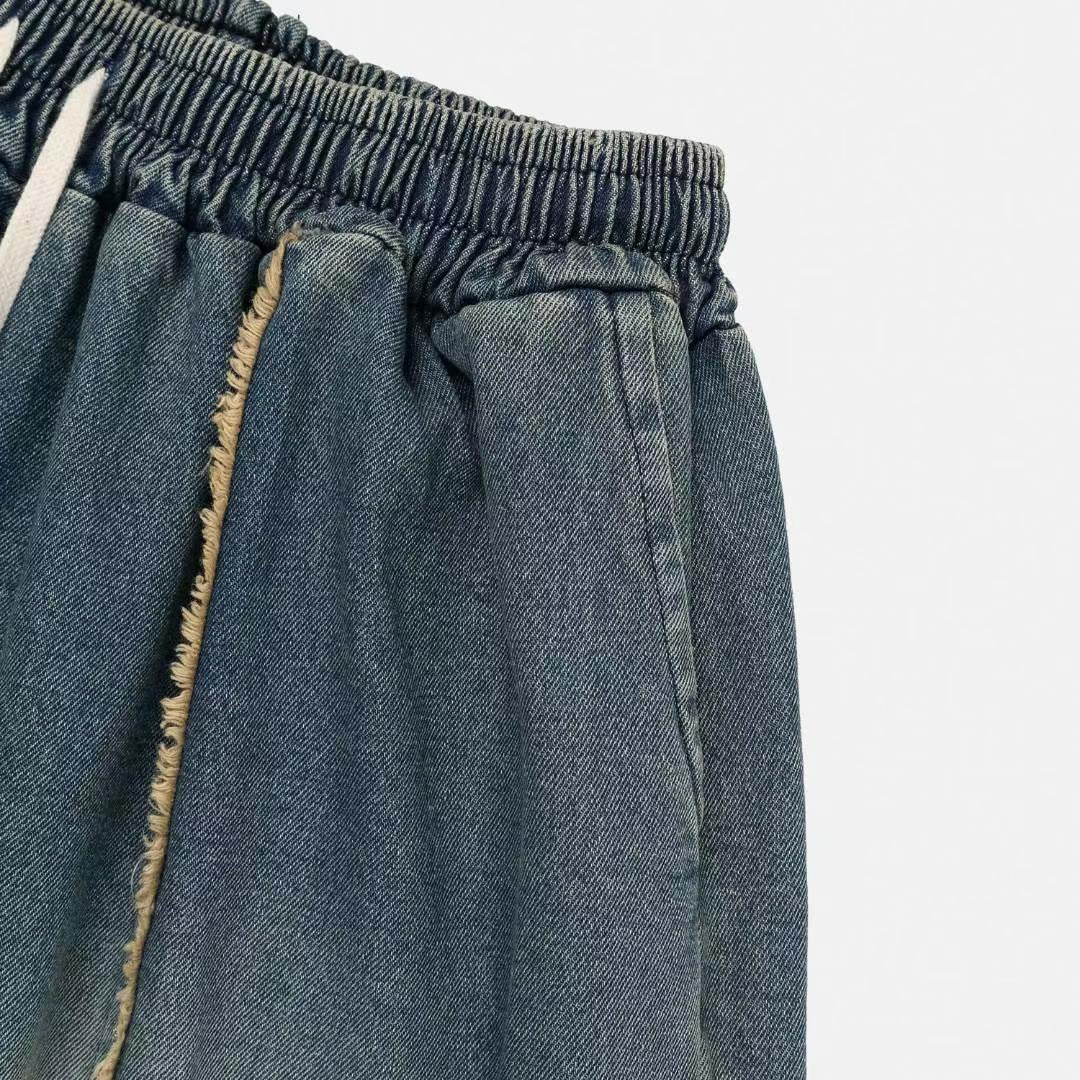 【Unisex】牛仔毛邊五分中褲 Denim Raw-edge Cropped Trousers