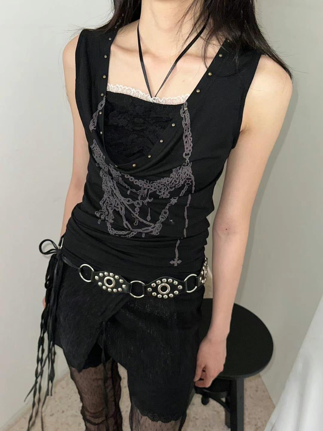蕩領蕾絲印花背心 Cowl Neck Lace Tank Top