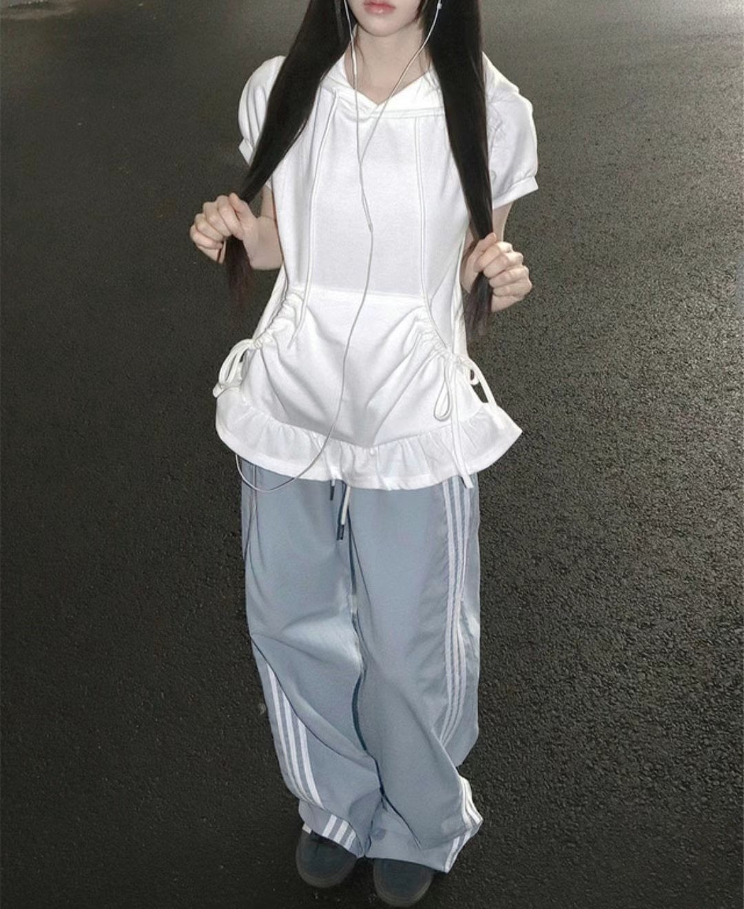 連帽荷葉邊裙擺短袖 Hooded T-shirt with Ruffle Skirt Hem