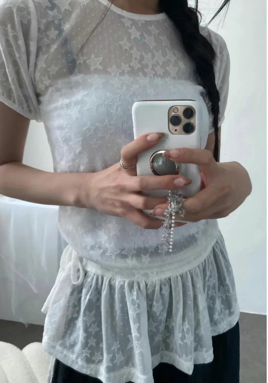 星星蕾絲透膚短袖罩衣 Star Lace Sheer Short Sleeve Top