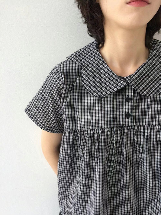 娃娃領格仔襯衫 Doll Collar Checked Shirt
