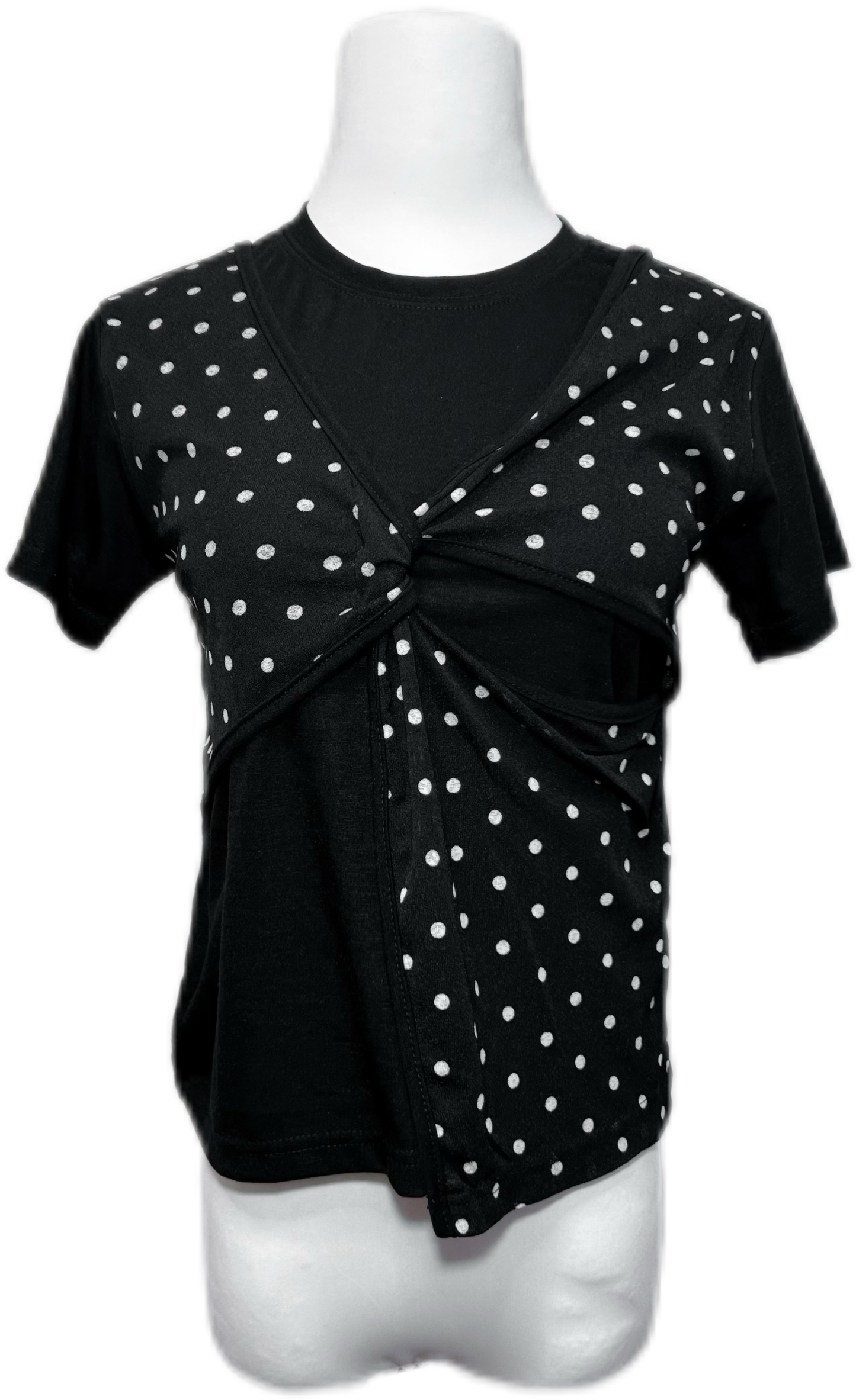 復古波點假兩件短袖 Polka Dot Faux Two-Piece Short Sleeve Top