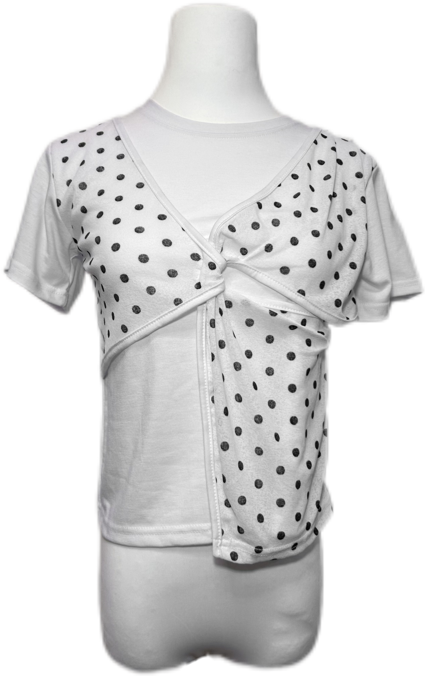 復古波點假兩件短袖 Polka Dot Faux Two-Piece Short Sleeve Top