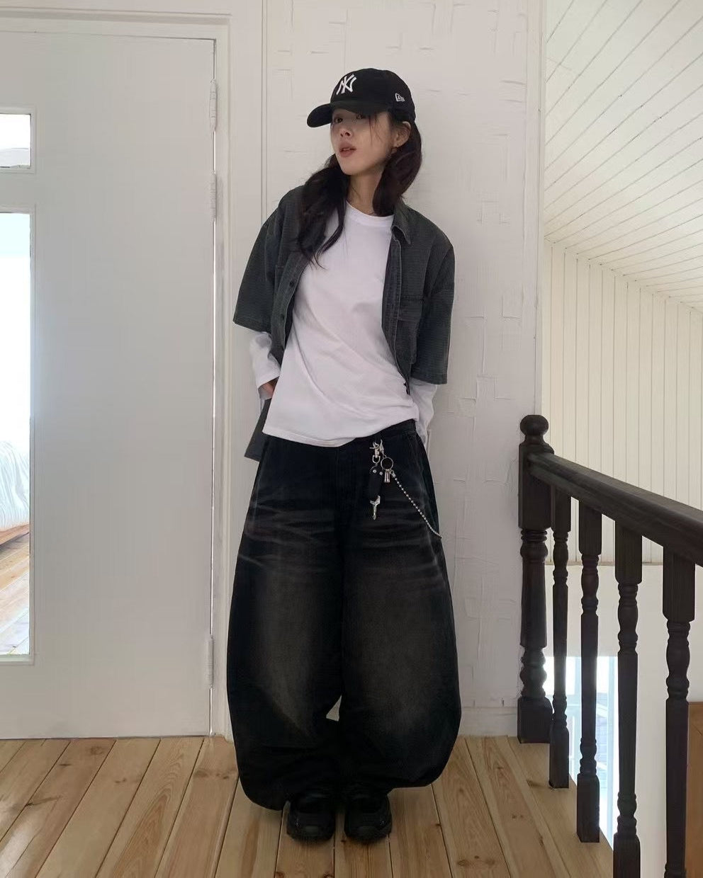 【Unisex】彎刀牛仔寬褲 Denim Wide Pants