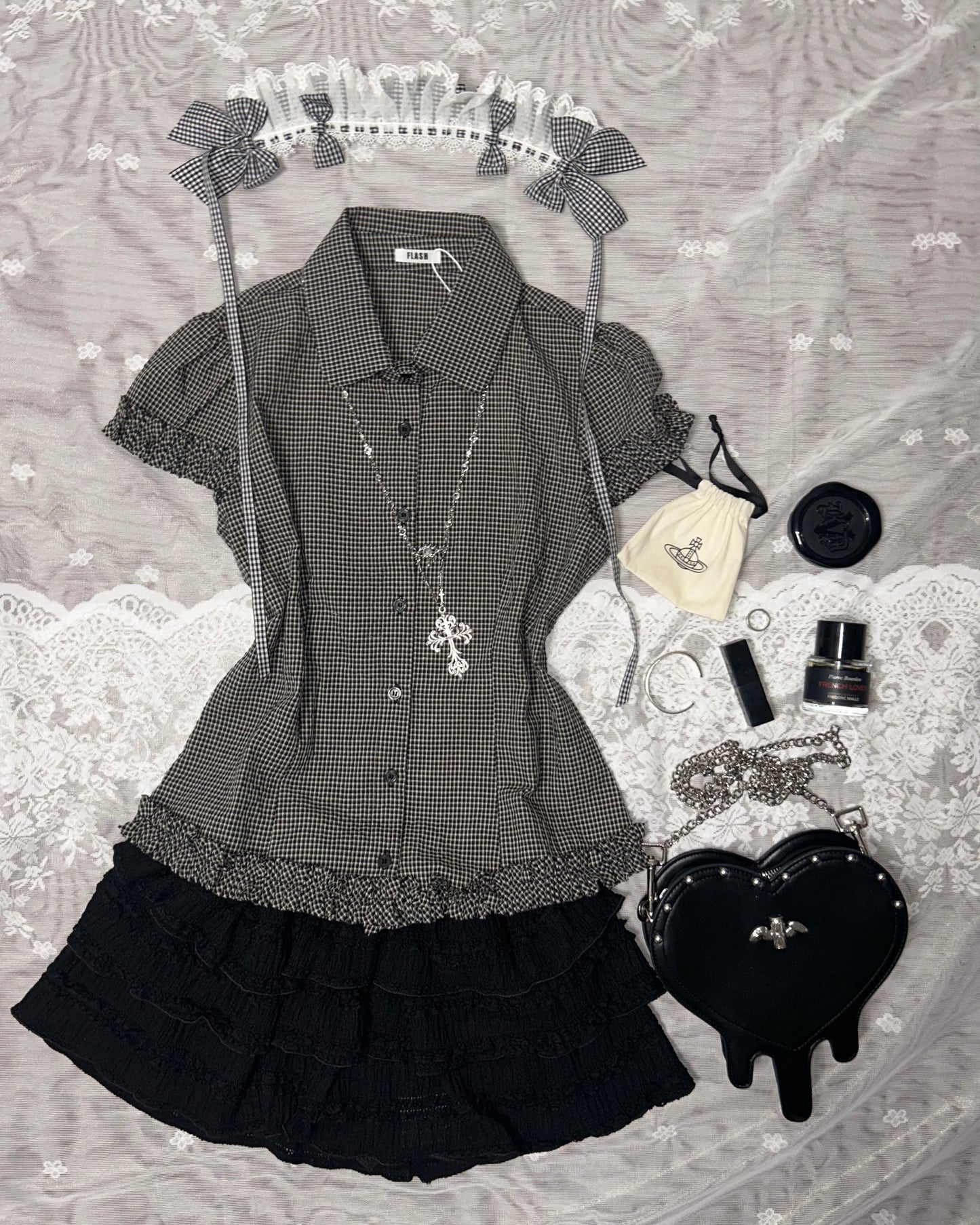 古早風黑色格仔襯衫 Vintage Black Checkered Shirt
