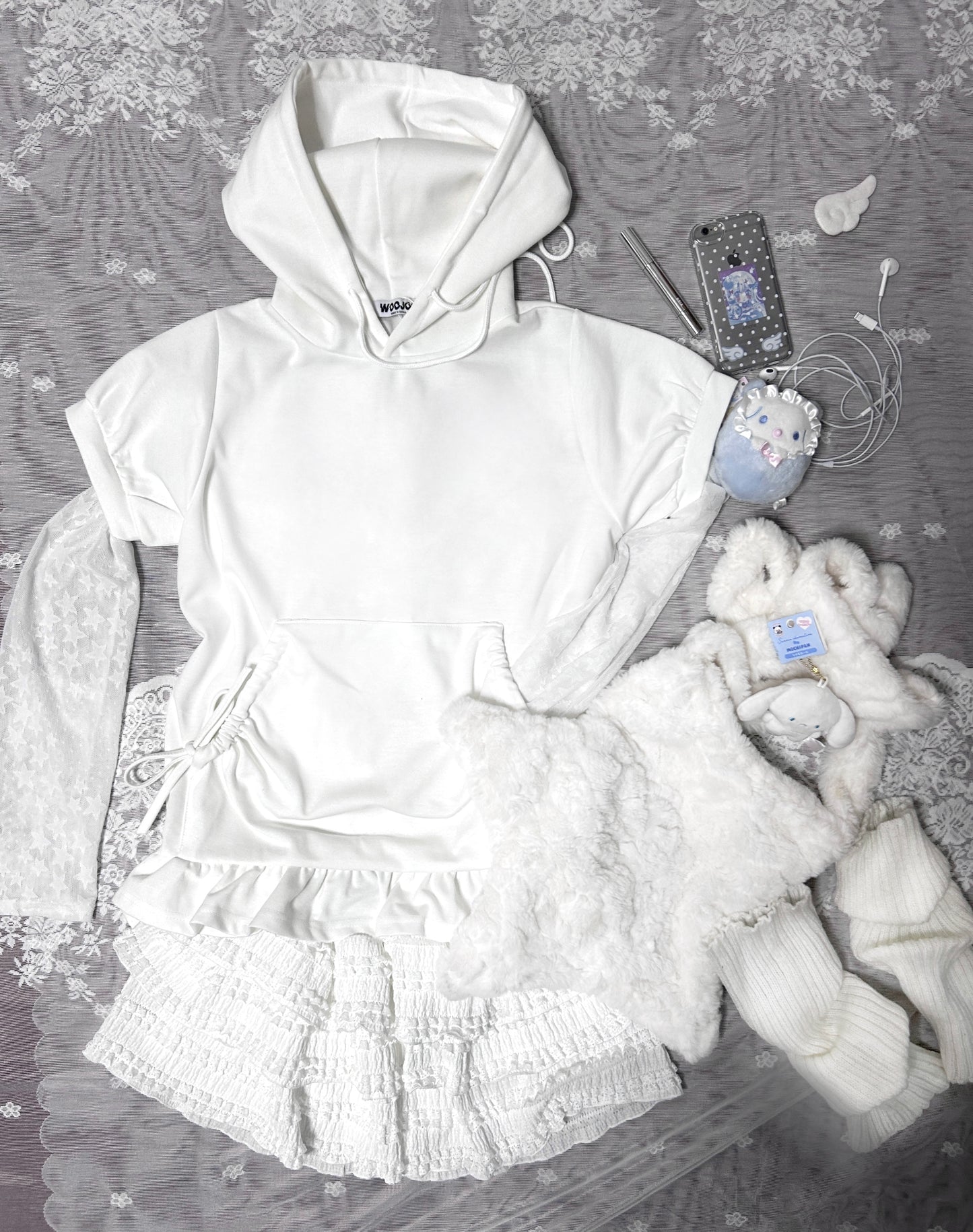 連帽荷葉邊裙擺短袖 Hooded T-shirt with Ruffle Skirt Hem
