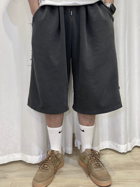 【Unisex】牛仔毛邊五分棉褲 Denim Raw Edge Cotton Trousers