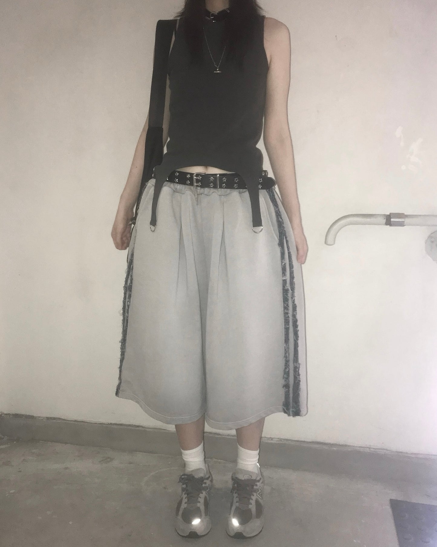 【Unisex】牛仔毛邊五分棉褲 Denim Raw Edge Cotton Trousers