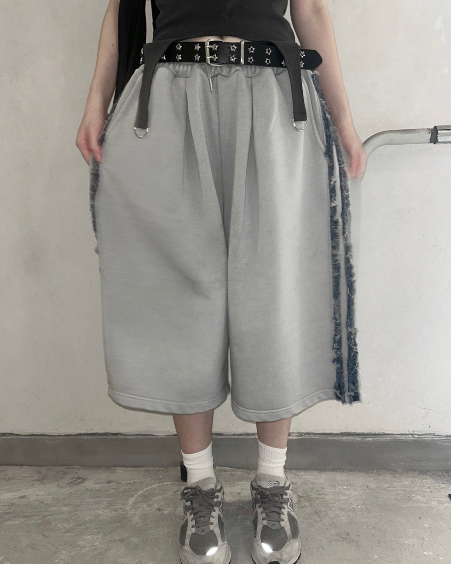 【Unisex】牛仔毛邊五分棉褲 Denim Raw Edge Cotton Trousers