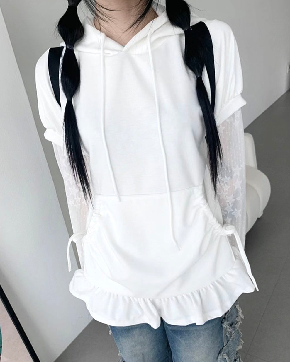 連帽荷葉邊裙擺短袖 Hooded T-shirt with Ruffle Skirt Hem
