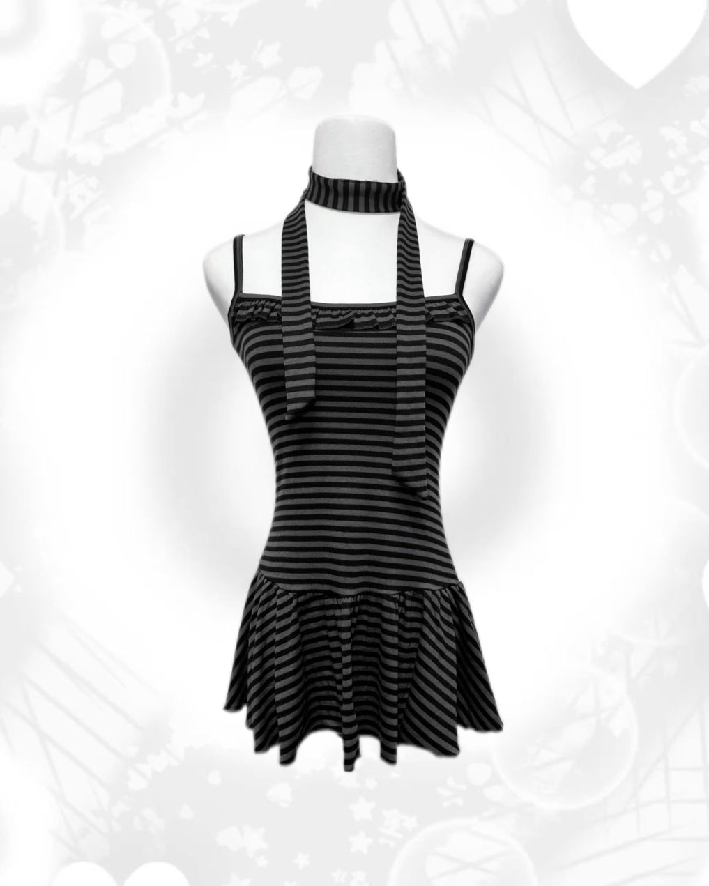 條紋掛頸裙擺吊帶 Striped Halterneck Vest