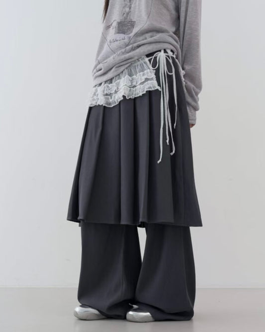 蕾絲木耳邊疊穿裙擺 Lace ruffled layered skirt