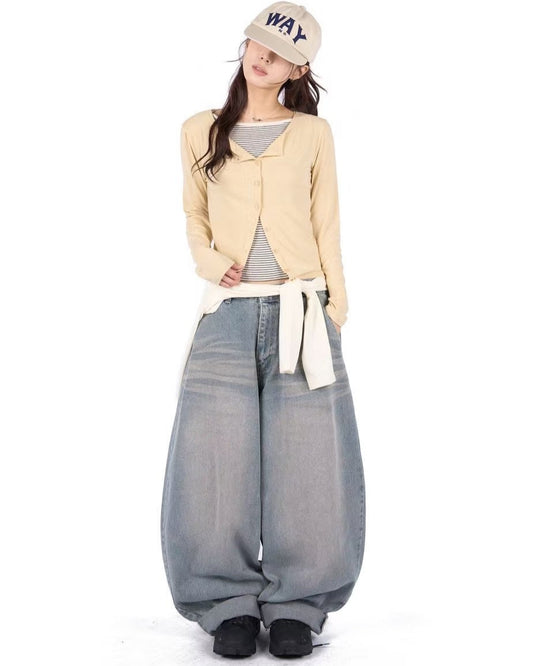 【Unisex】彎刀牛仔寬褲 Denim Wide Pants