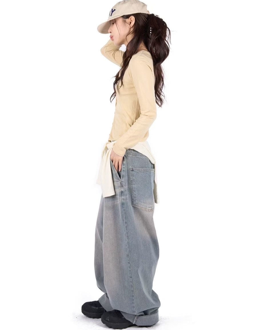 【Unisex】彎刀牛仔寬褲 Denim Wide Pants