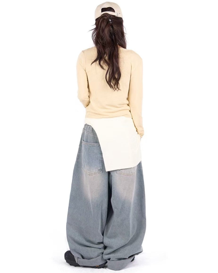 【Unisex】彎刀牛仔寬褲 Denim Wide Pants