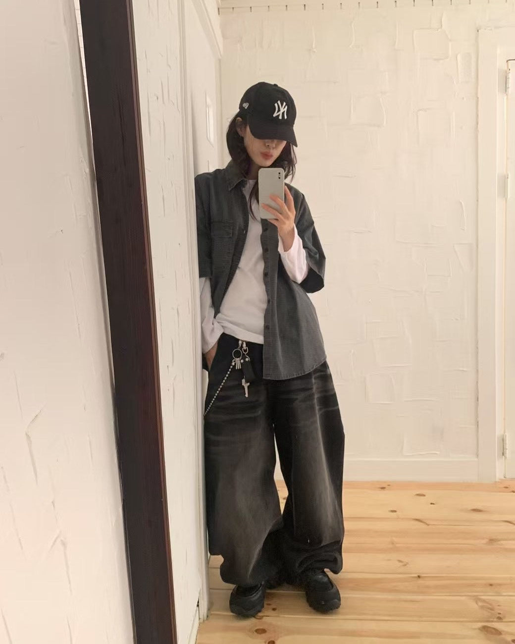 【Unisex】彎刀牛仔寬褲 Denim Wide Pants