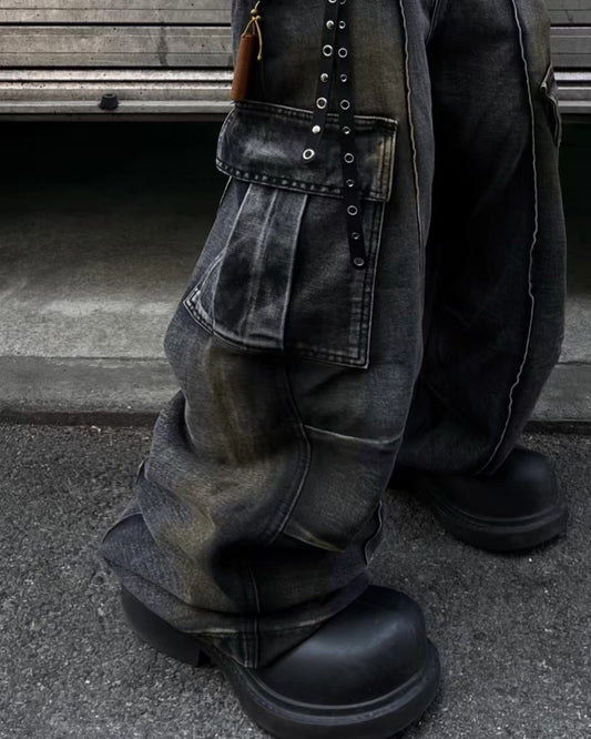 【Unisex】重工水洗牛仔寬褲 Washed Denim Baggy Jeans