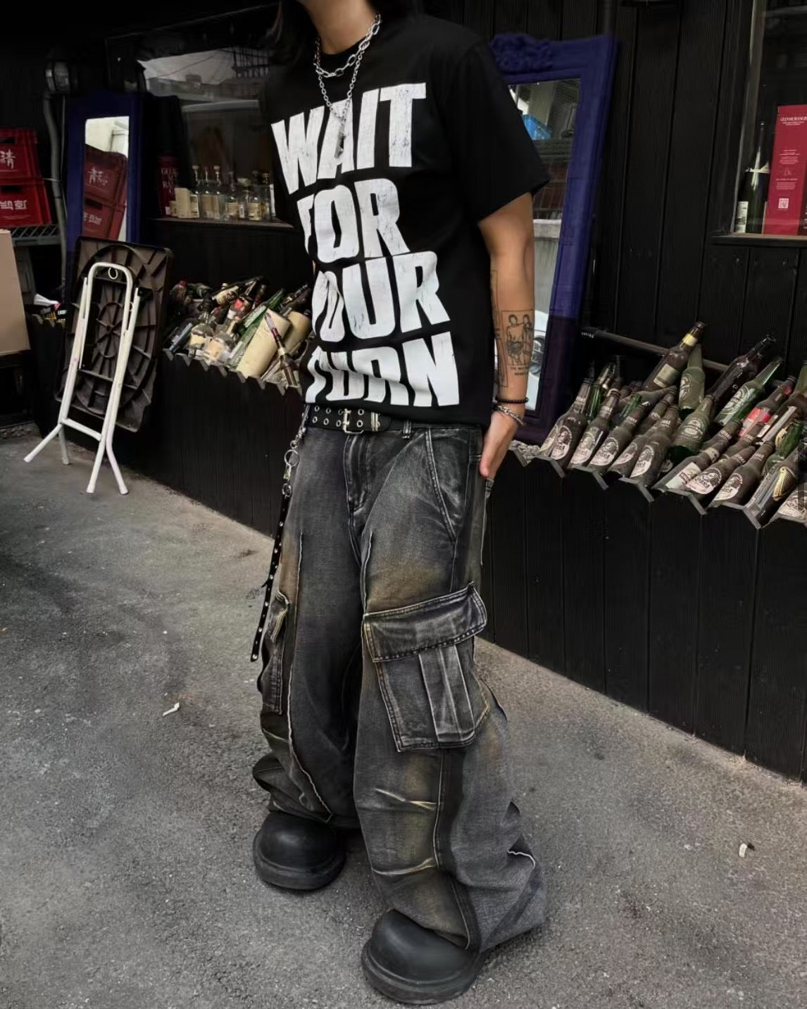 【Unisex】重工水洗牛仔寬褲 Washed Denim Baggy Jeans